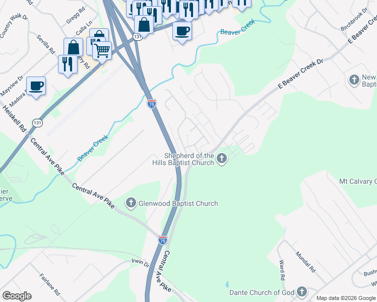 map of restaurants, bars, coffee shops, grocery stores, and more near 7201 Long Shot Lane in Knoxville