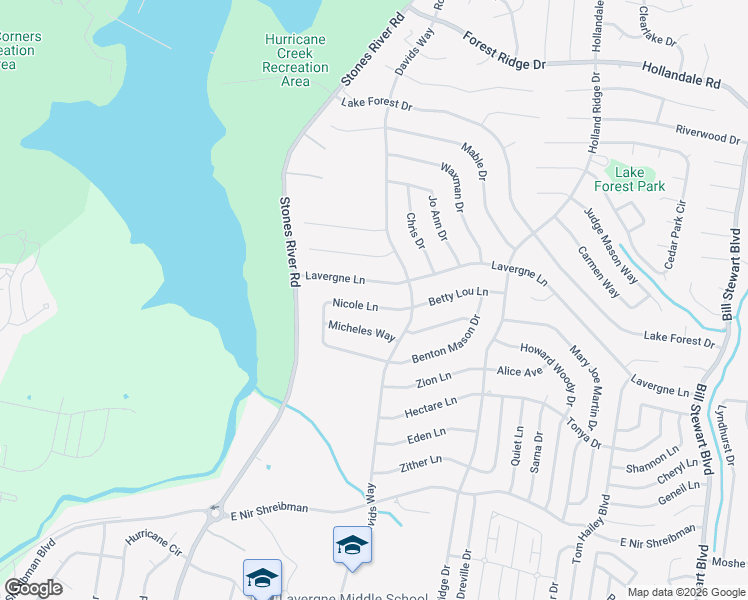 map of restaurants, bars, coffee shops, grocery stores, and more near 1410 Micheles Way in La Vergne