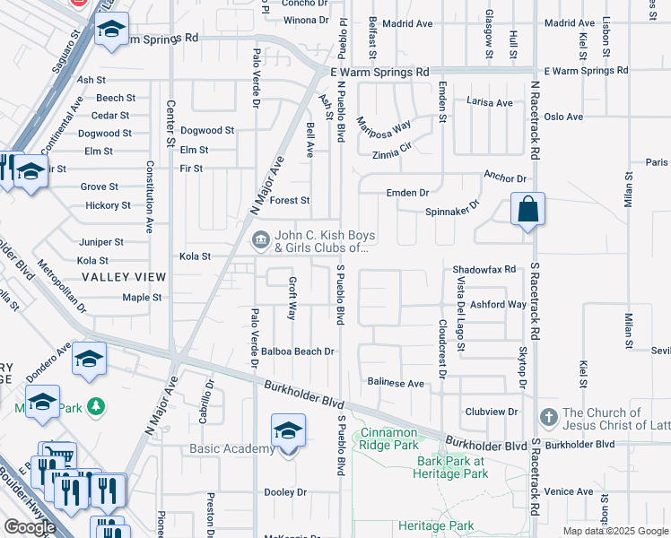 map of restaurants, bars, coffee shops, grocery stores, and more near 805 Airy Hill Street in Henderson