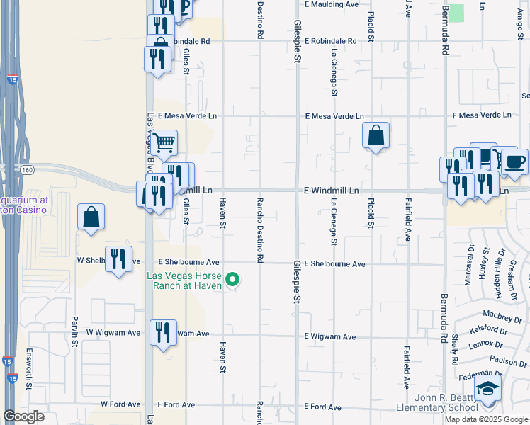 map of restaurants, bars, coffee shops, grocery stores, and more near 150 Rancho Mesa Avenue in Las Vegas