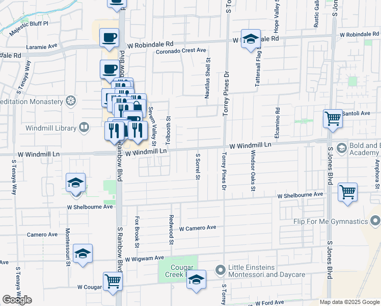 map of restaurants, bars, coffee shops, grocery stores, and more near 8112 Deerfield Ranch Court in Las Vegas