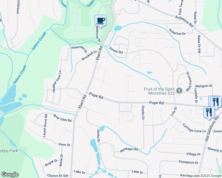 map of restaurants, bars, coffee shops, grocery stores, and more near 2035 Glovenia Drive in Winston-Salem
