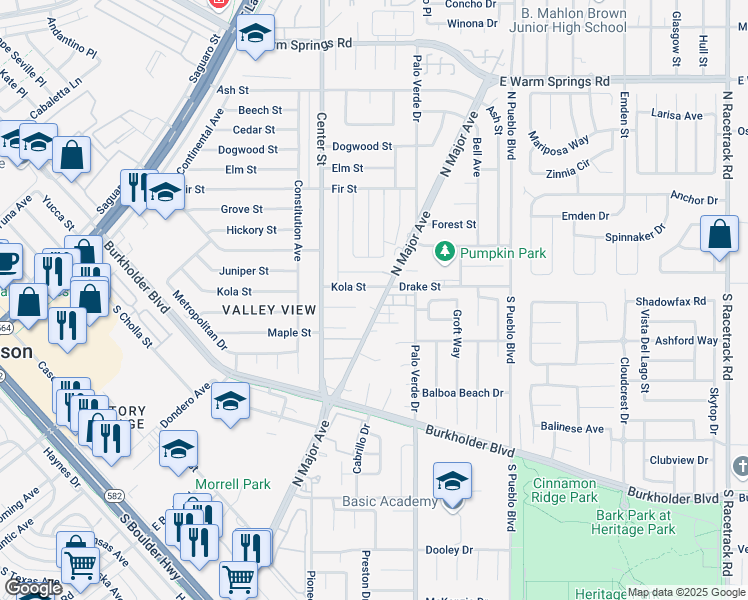map of restaurants, bars, coffee shops, grocery stores, and more near 815 North Major Avenue in Henderson