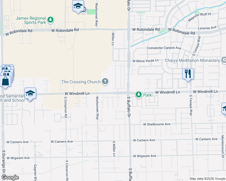 map of restaurants, bars, coffee shops, grocery stores, and more near 7950 West Windmill Lane in Las Vegas