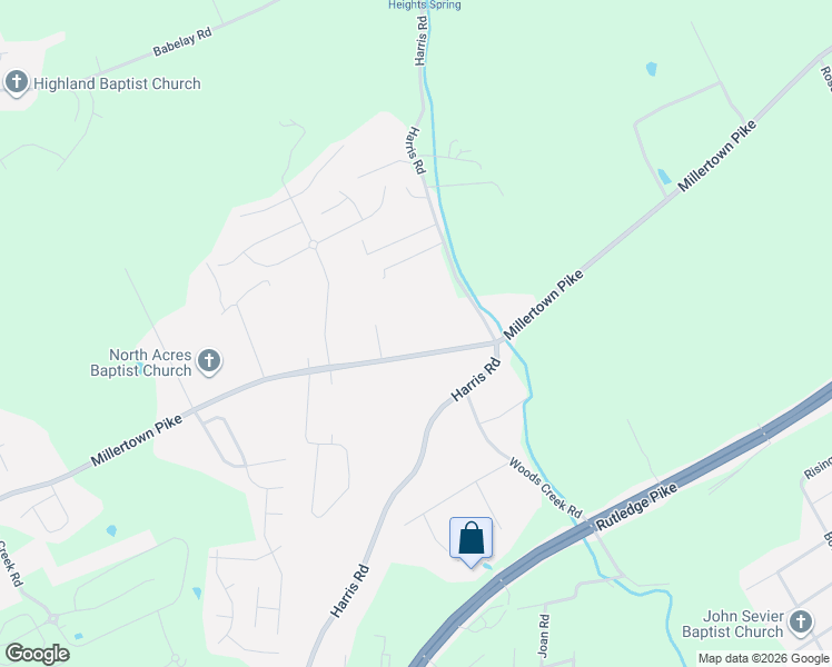 map of restaurants, bars, coffee shops, grocery stores, and more near 2721 Harris Road in Knoxville