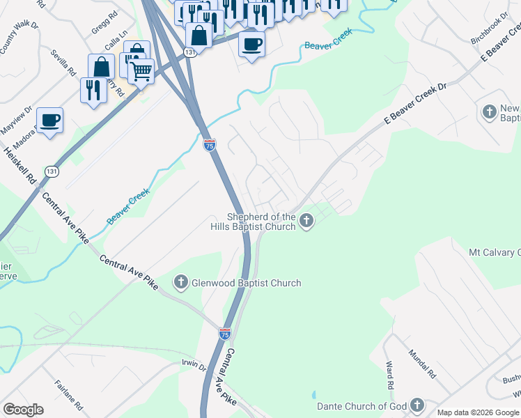 map of restaurants, bars, coffee shops, grocery stores, and more near 404 Elk Camp Lane in Knoxville