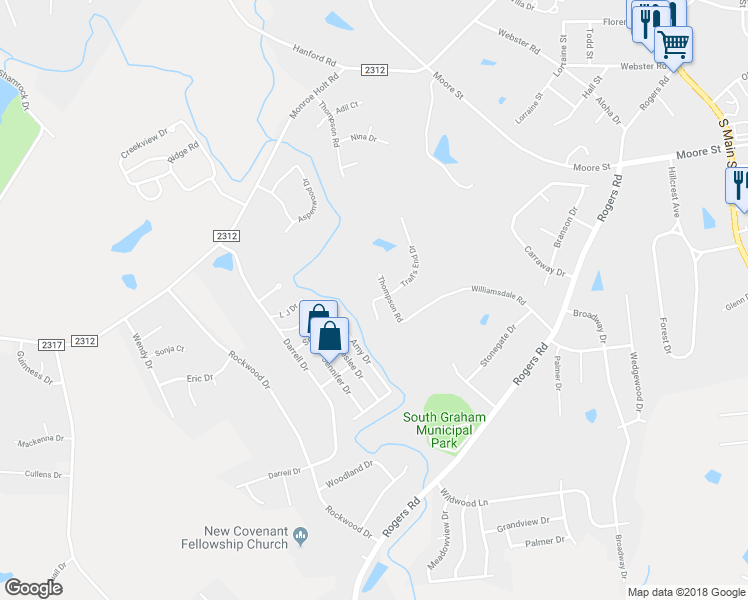 map of restaurants, bars, coffee shops, grocery stores, and more near 912 Trail's End Drive in Graham