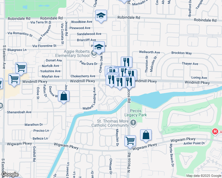 map of restaurants, bars, coffee shops, grocery stores, and more near 2647-2663 Windmill Parkway in Henderson