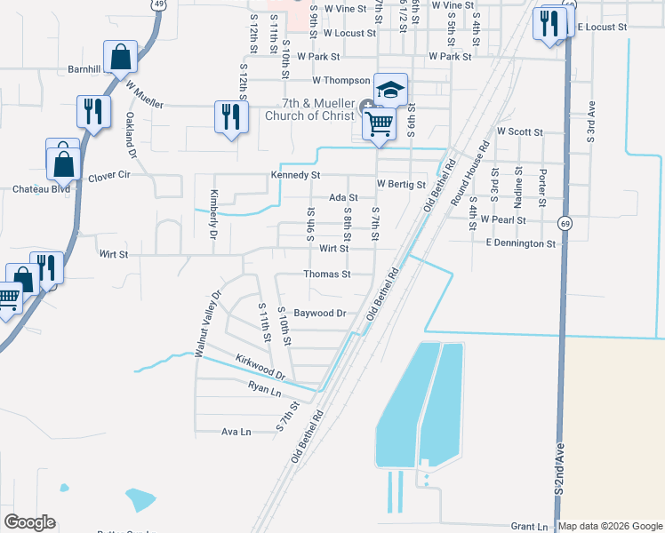 map of restaurants, bars, coffee shops, grocery stores, and more near 824 Wirt Street in Paragould