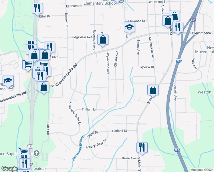 map of restaurants, bars, coffee shops, grocery stores, and more near 806 Orchestra Drive in Winston-Salem