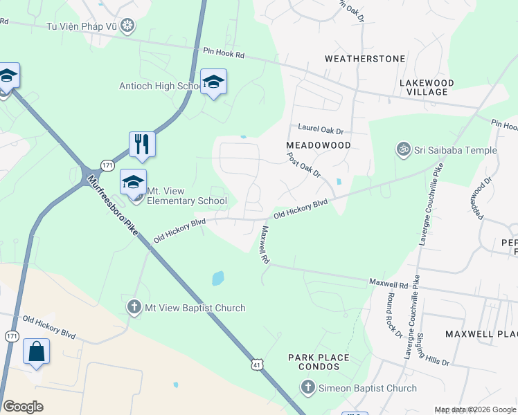 map of restaurants, bars, coffee shops, grocery stores, and more near 2020 Carefree Lane in Nashville