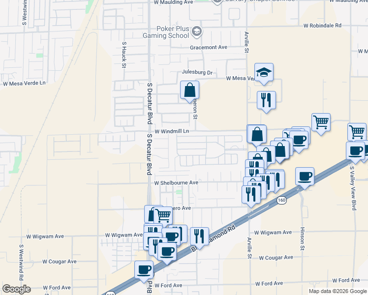 map of restaurants, bars, coffee shops, grocery stores, and more near 8175 Arville Street in Las Vegas