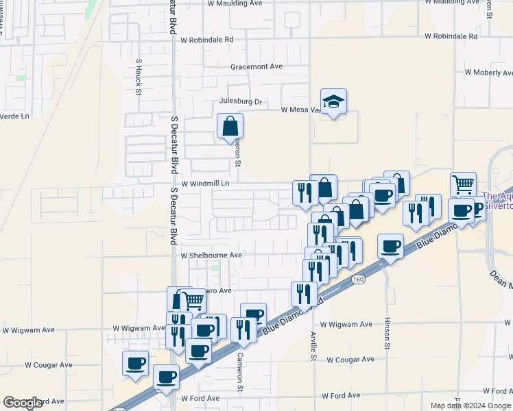 map of restaurants, bars, coffee shops, grocery stores, and more near 8175 Arville Street in Las Vegas