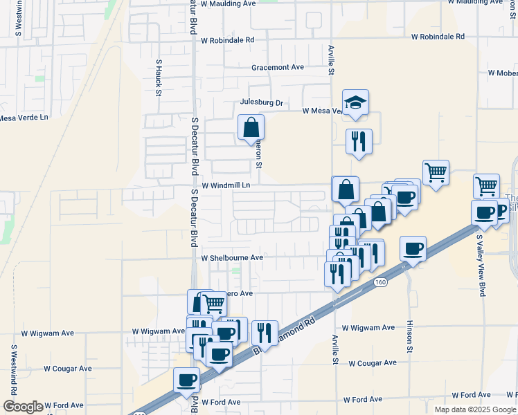 map of restaurants, bars, coffee shops, grocery stores, and more near 8175 Arville Street in Las Vegas