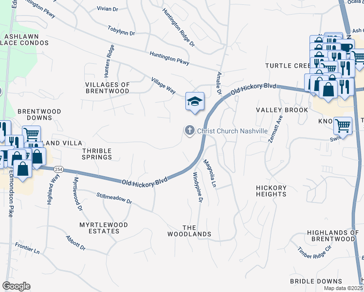 map of restaurants, bars, coffee shops, grocery stores, and more near 15354 Old Hickory Boulevard in Nashville