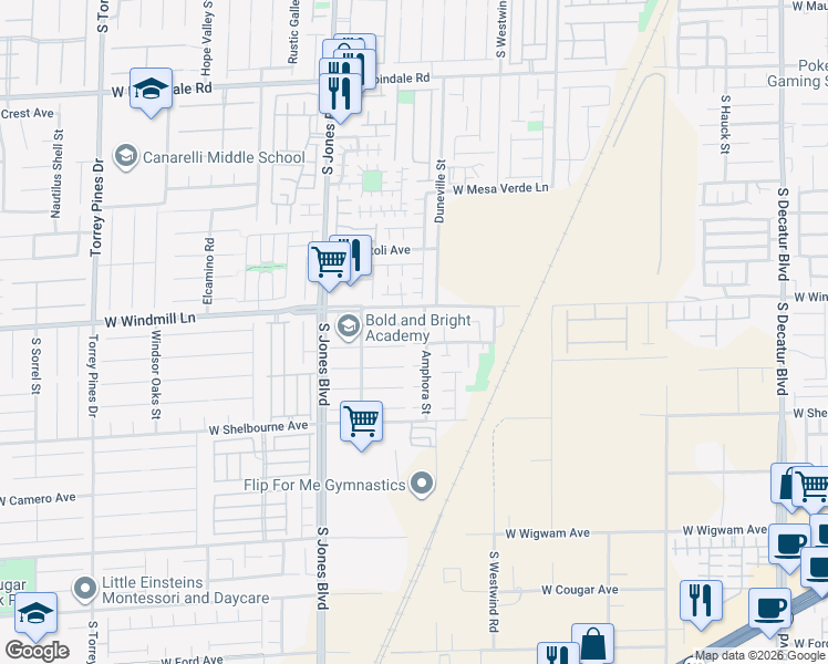 map of restaurants, bars, coffee shops, grocery stores, and more near 5882 Azzura Palms Avenue in Las Vegas