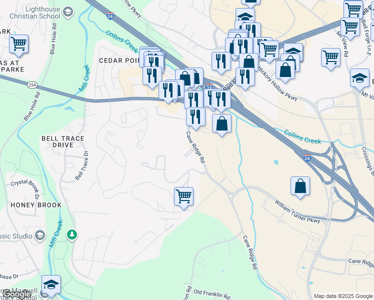 map of restaurants, bars, coffee shops, grocery stores, and more near 5330 Cane Ridge Road in Nashville