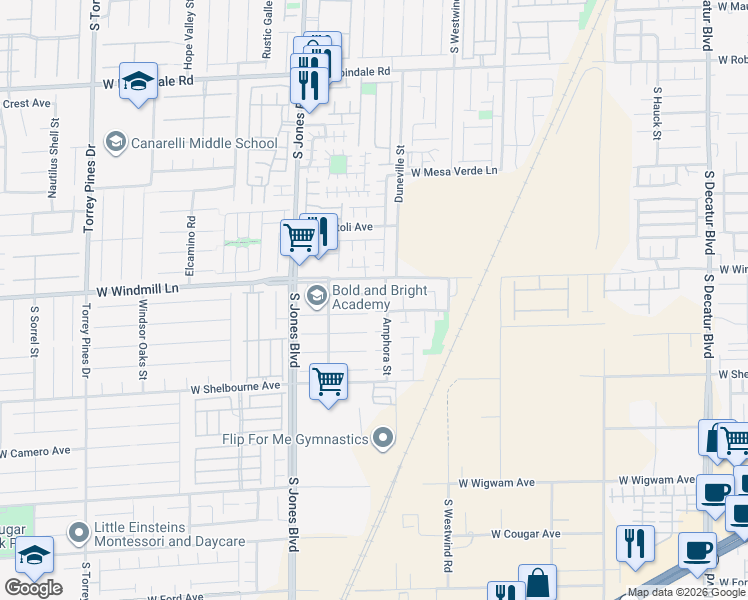 map of restaurants, bars, coffee shops, grocery stores, and more near 5865 Azzura Palms Avenue in Las Vegas