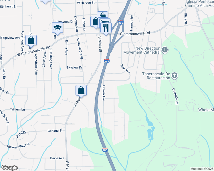 map of restaurants, bars, coffee shops, grocery stores, and more near 3903 Lexwin Avenue in Winston-Salem