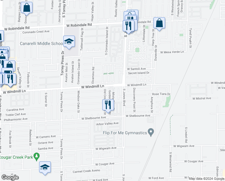 map of restaurants, bars, coffee shops, grocery stores, and more near 8111 Misty Sage Street in Las Vegas