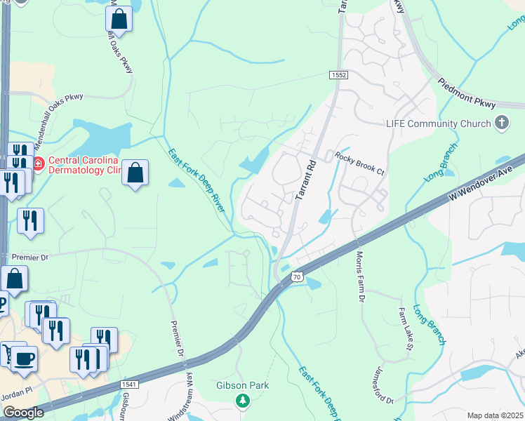 map of restaurants, bars, coffee shops, grocery stores, and more near 4020 Tarrant Trace Circle in High Point