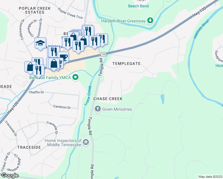 map of restaurants, bars, coffee shops, grocery stores, and more near in Nashville