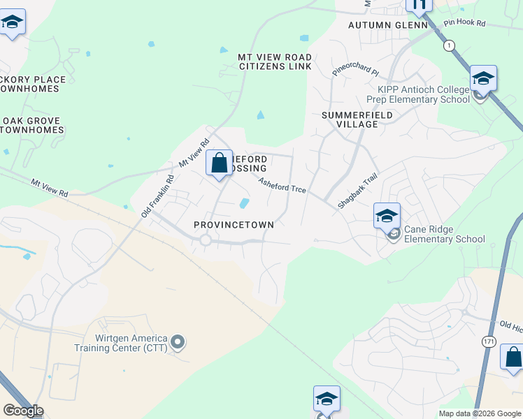 map of restaurants, bars, coffee shops, grocery stores, and more near 412 Asheford Court in Nashville