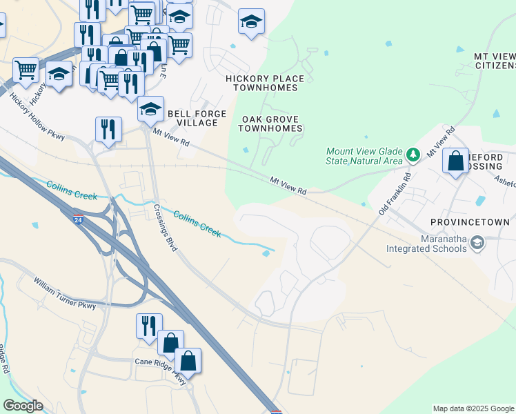 map of restaurants, bars, coffee shops, grocery stores, and more near 2921 Old Franklin Road in Nashville