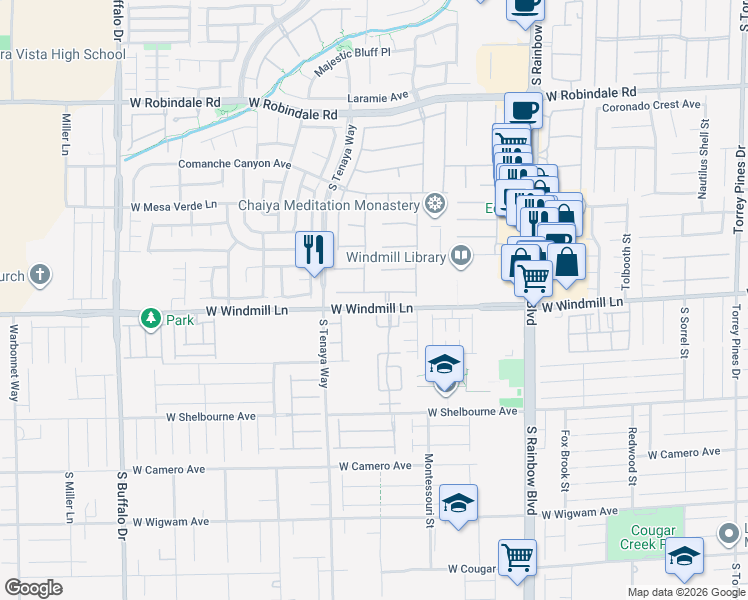 map of restaurants, bars, coffee shops, grocery stores, and more near 7237 Iron Oak Avenue in Las Vegas