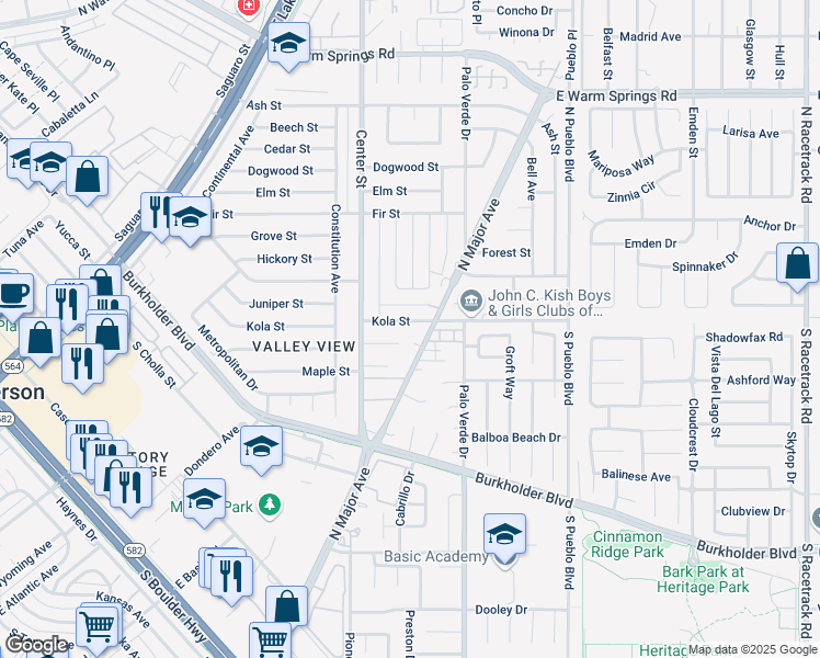 map of restaurants, bars, coffee shops, grocery stores, and more near 207 Kola Street in Henderson