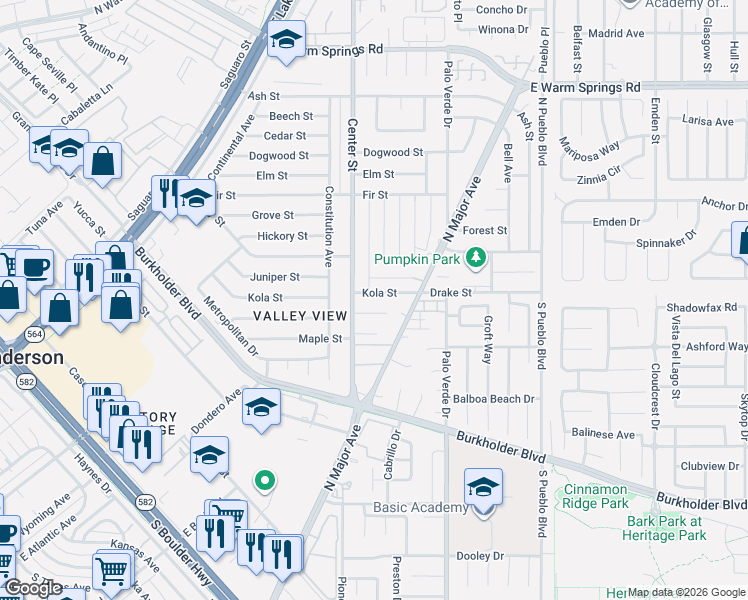 map of restaurants, bars, coffee shops, grocery stores, and more near 207 Kola Street in Henderson