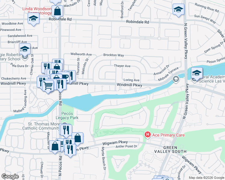 map of restaurants, bars, coffee shops, grocery stores, and more near 186 Chadwell Court in Henderson