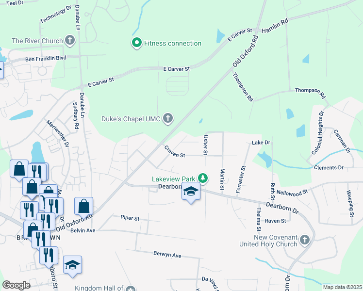 map of restaurants, bars, coffee shops, grocery stores, and more near 1110 Allgood Street in Durham