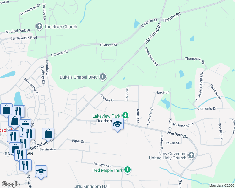 map of restaurants, bars, coffee shops, grocery stores, and more near 408 Pineland Avenue in Durham