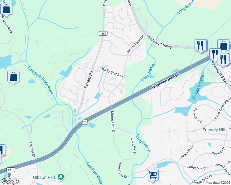 map of restaurants, bars, coffee shops, grocery stores, and more near 3630 Morris Farm Drive in Greensboro