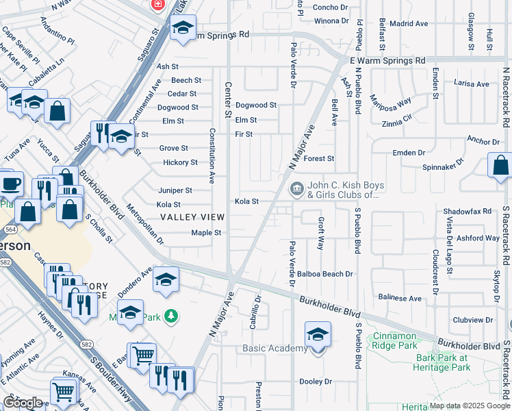 map of restaurants, bars, coffee shops, grocery stores, and more near 212 Kola Street in Henderson