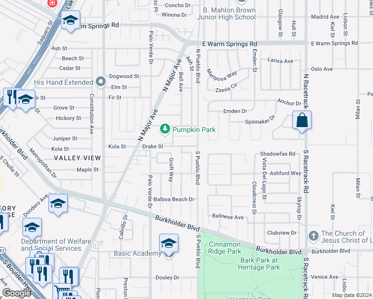 map of restaurants, bars, coffee shops, grocery stores, and more near 426 Banyon Wood Street in Henderson