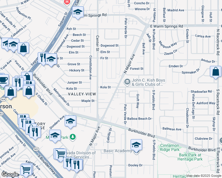 map of restaurants, bars, coffee shops, grocery stores, and more near 214 Kola Street in Henderson