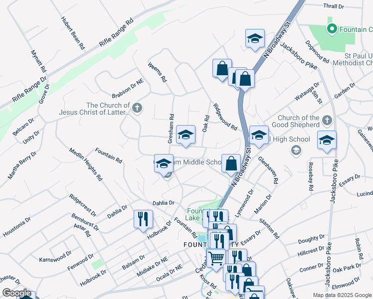 map of restaurants, bars, coffee shops, grocery stores, and more near 2910 Montbelle Drive in Knoxville