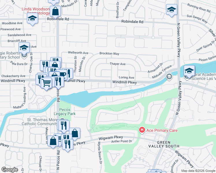 map of restaurants, bars, coffee shops, grocery stores, and more near 186 Chadwell Court in Henderson