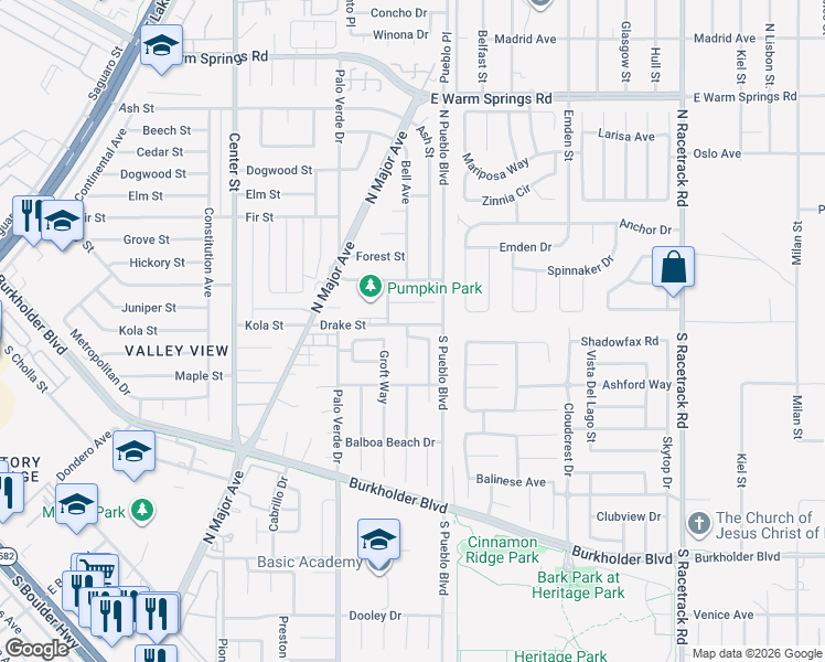 map of restaurants, bars, coffee shops, grocery stores, and more near 424 Banyon Wood Street in Henderson