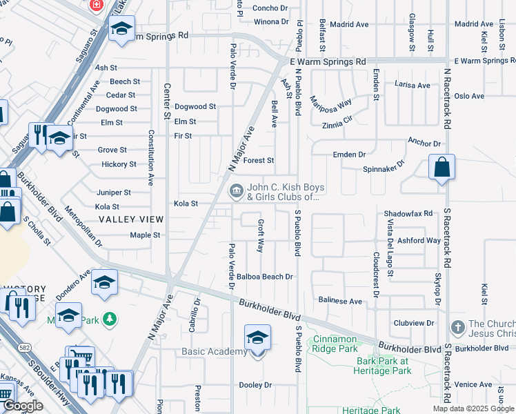map of restaurants, bars, coffee shops, grocery stores, and more near 410 Groft Way in Henderson