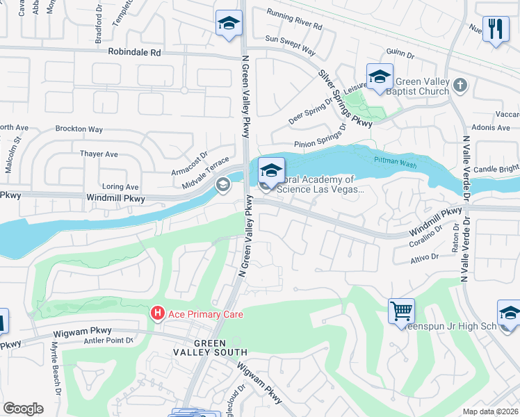 map of restaurants, bars, coffee shops, grocery stores, and more near 179 Adomeit Drive in Henderson