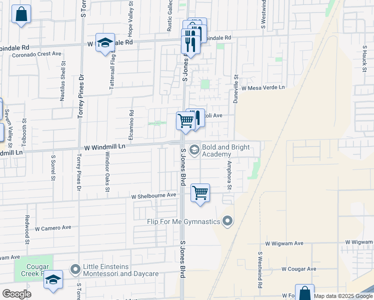 map of restaurants, bars, coffee shops, grocery stores, and more near 8121 Russell Creek Court in Las Vegas