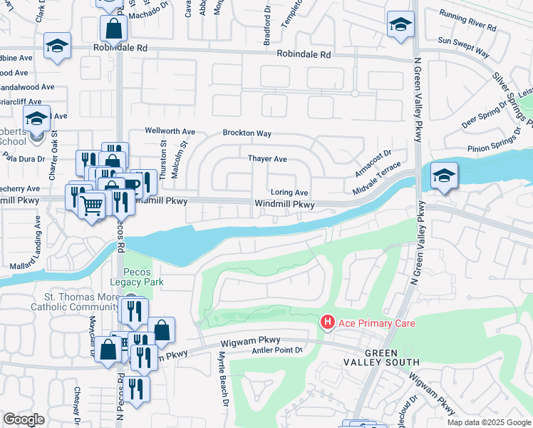 map of restaurants, bars, coffee shops, grocery stores, and more near 2325 Windmill Parkway in Henderson