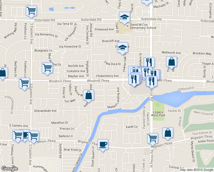 map of restaurants, bars, coffee shops, grocery stores, and more near 2716 Coventry Green Avenue in Henderson