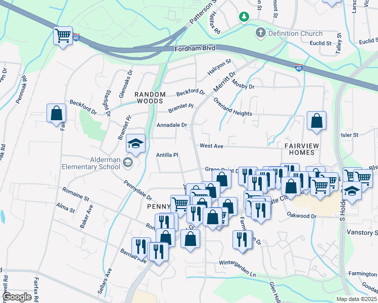 map of restaurants, bars, coffee shops, grocery stores, and more near in Greensboro