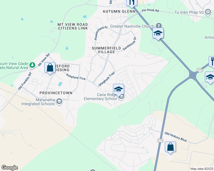 map of restaurants, bars, coffee shops, grocery stores, and more near 408 Mossy Oak Trail in Nashville