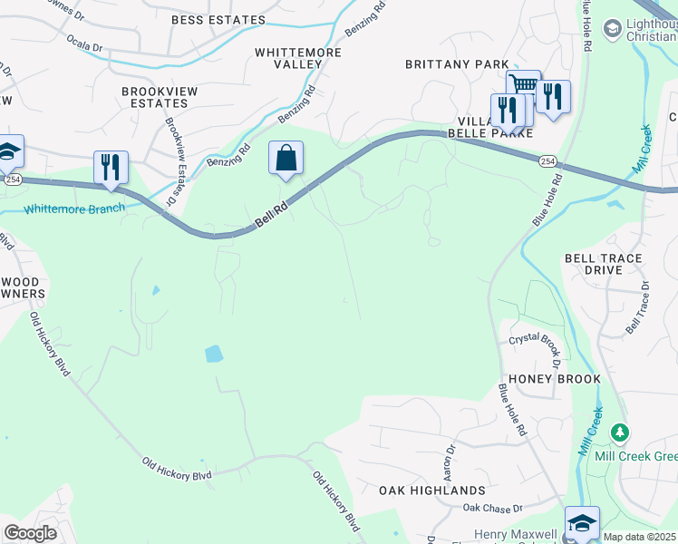 map of restaurants, bars, coffee shops, grocery stores, and more near 1446 Bell Road in Nashville