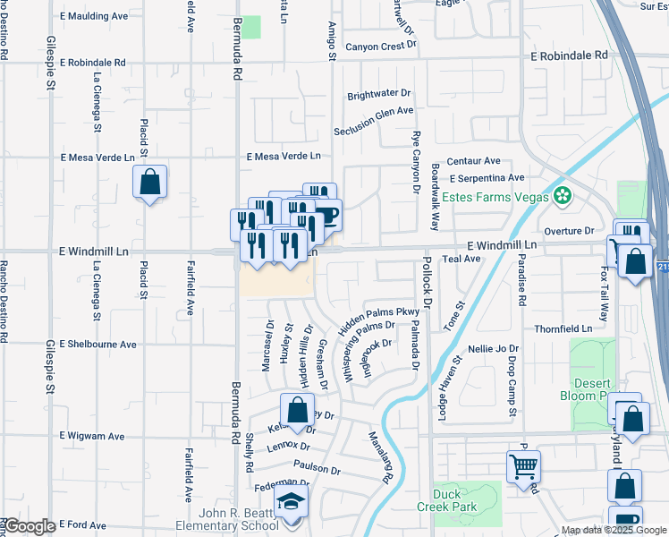 map of restaurants, bars, coffee shops, grocery stores, and more near 617 Palmwood Lane in Las Vegas